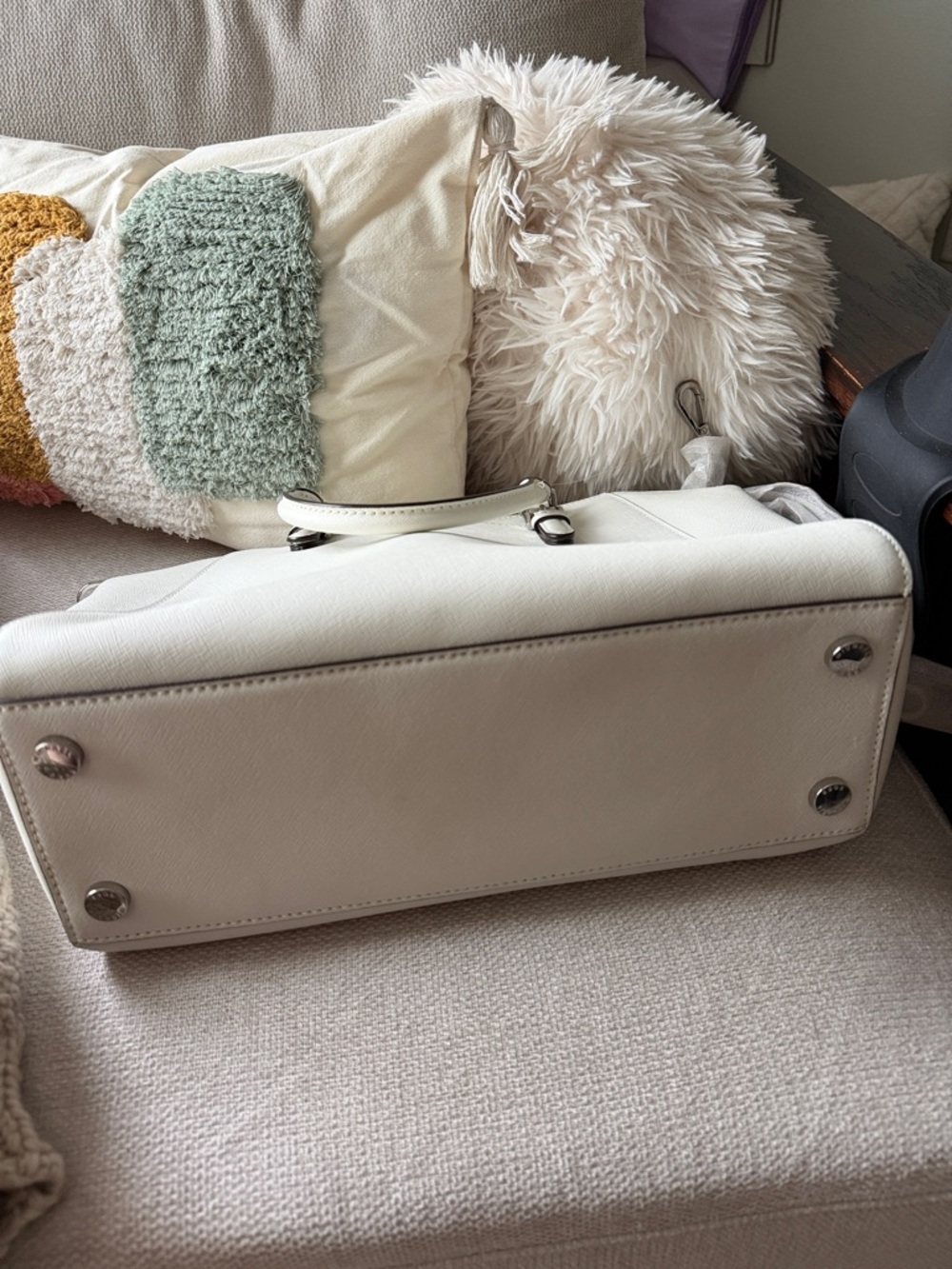 Michael Kors White Saffiano Leather Dome Satchel with MK Charm - Picture 6 of 10